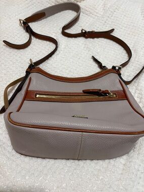 Dooney & Bourke Taupe Crossbody with Brown Trim & Gold Hardware